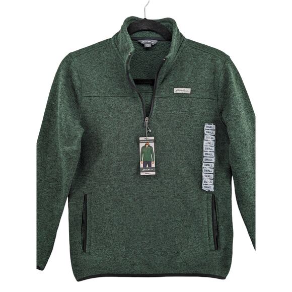 Eddie Bauer Fleece Sweater S Green Pullover High Neck Staple 1/4 Zip Pocket Cozy - Picture 2 of 12